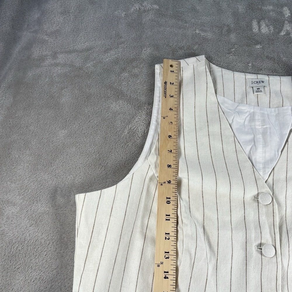 J.Crew Women 18 Linen Pinstripe Vest Cream Tan Button Layering Coastal Grandma - Picture 6 of 8